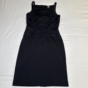 White House Black Market Sz 8 Black Satin Trim Stripe Sheath Dress Cocktail EUC